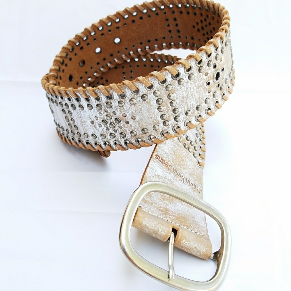 Calvin Klein Studded Leather Boho Belt Distressed
